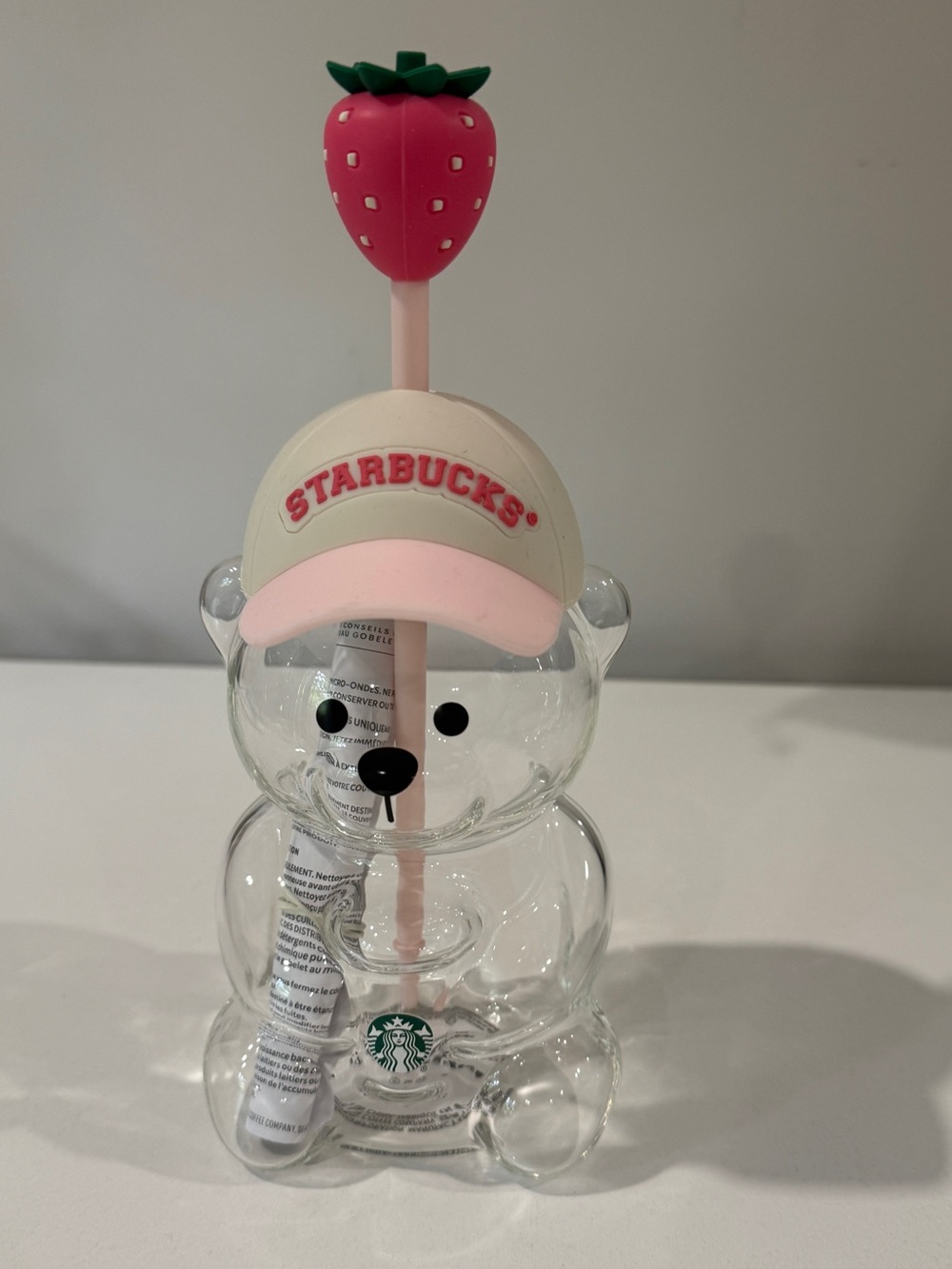 Starbucks Bear Glass Cup with Strawberry Straw | New | 16 oz - Picture 1 of 4